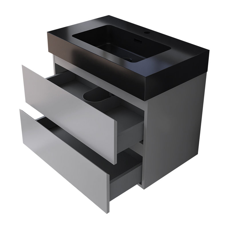 30" Wall-Mounted Single Bathroom Vanity With Solid Surface Top, Gray