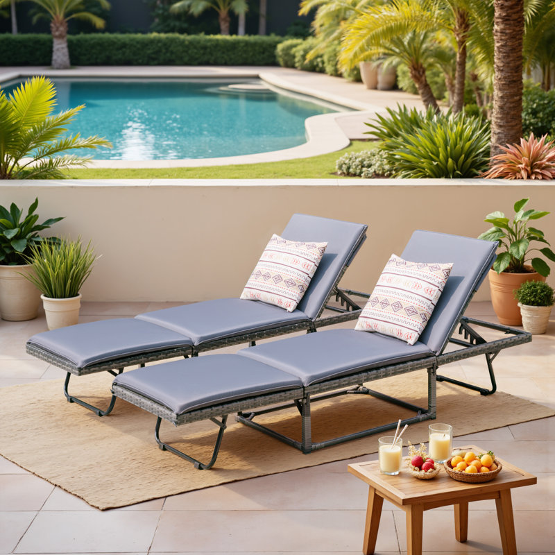 Foldable No-Assembly Outdoor Lounge chair with Removable Cushion,Durable Rattan Wicker & Steel Frame Design for Patio, Poolside, Backyard Relaxation