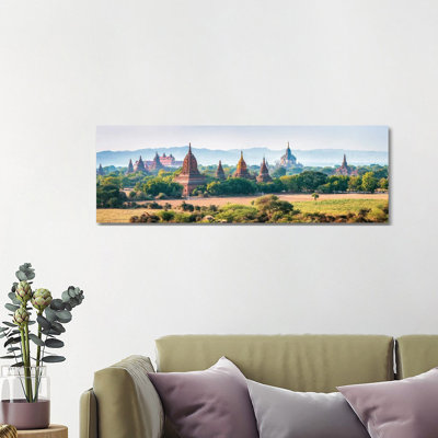 Panoramic View of Temples in Old Bagan, Myanmar 1 Piece Wrapped Canvas Panoramic Wall Art