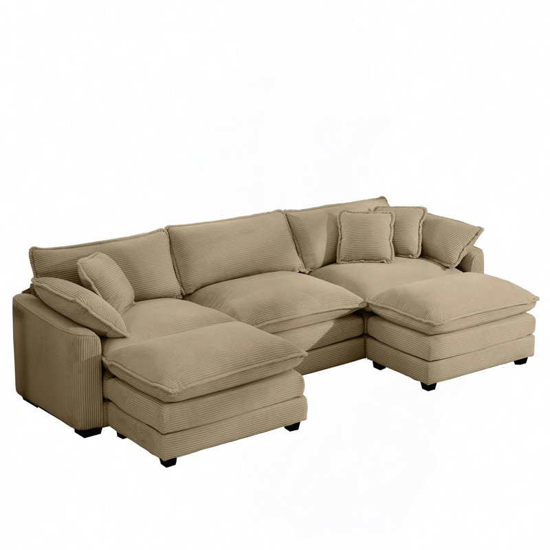 Jeffers Chenille Fabric Upholstered 4-Piece Sectional Sofa, White Chenille, 33" H x 76.7" W x 35" D