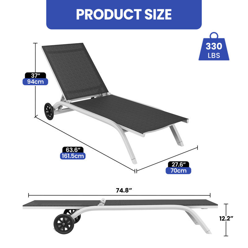 Outdoor Chaise Lounge, Black
