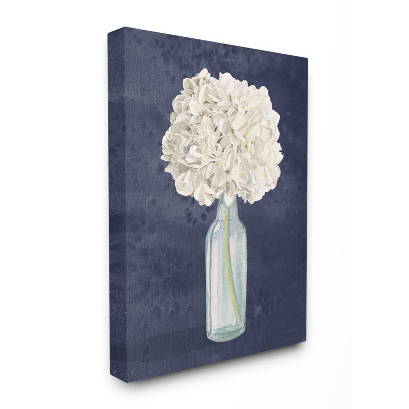 White Floral Bouquet in Blue Bottle Abstract Canvas Wall Art