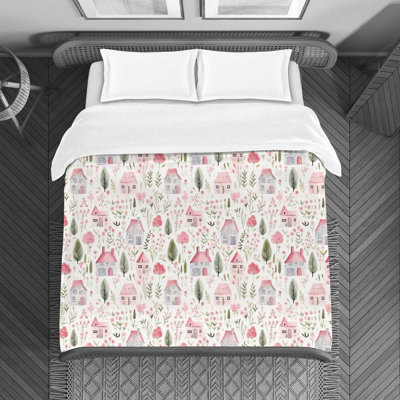 Philipp Pink Green Polyester Floral Duvet Cover