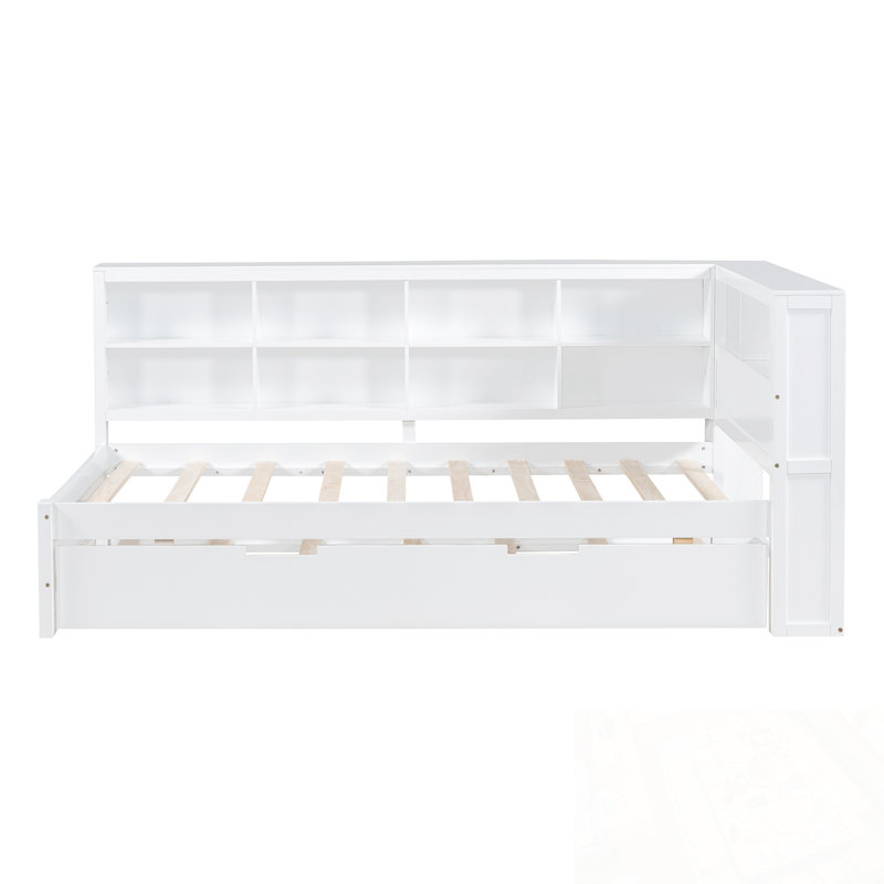 Lit de jour simple avec couchette simple, tablette de rangement et ports de chargement USB, Lit simple, Blanc