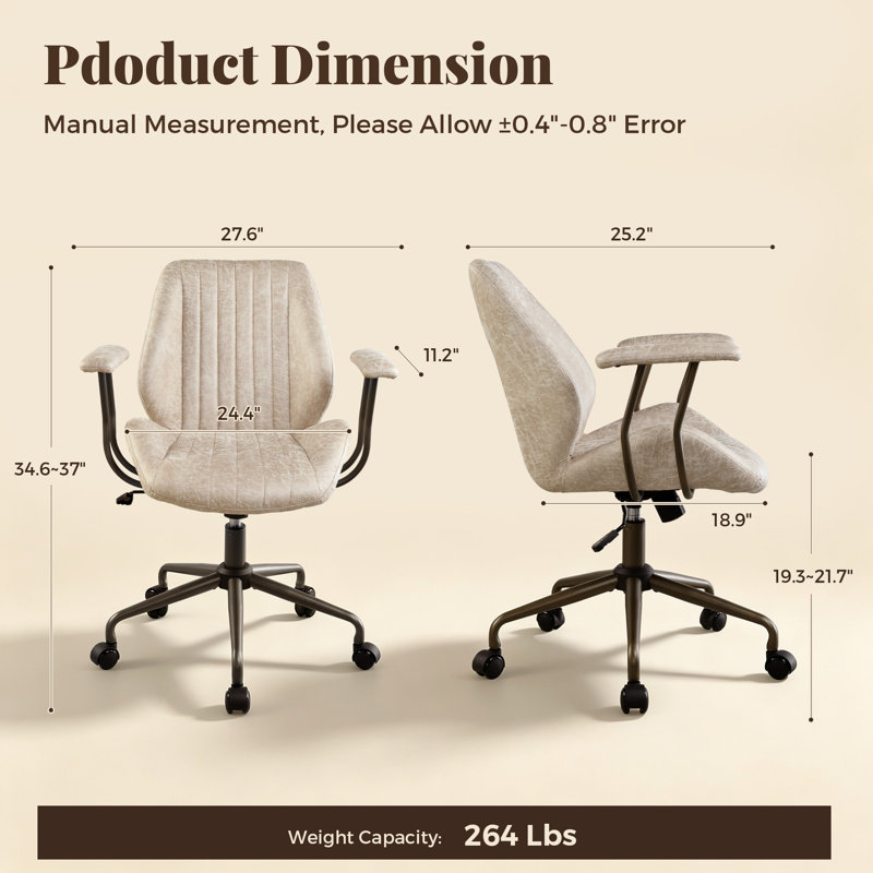 Chaise de travail ergonomique en suède avec accoudoirs rembourrés Viola, Beige
