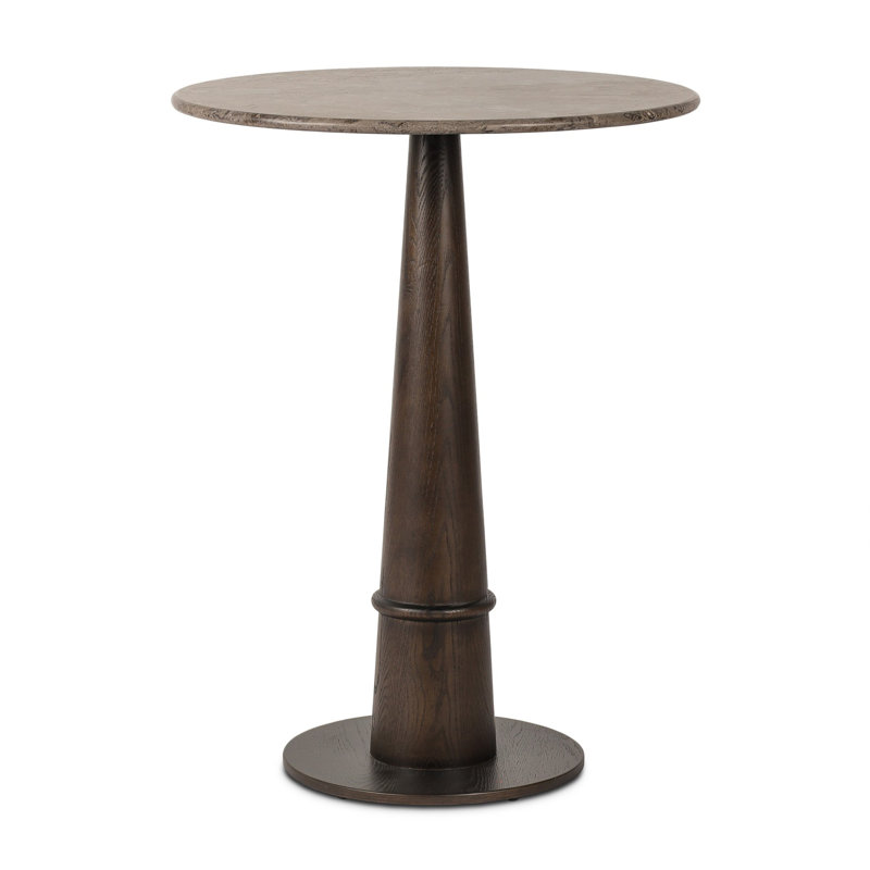 Goetz Bar Table-Brown Oak-Bar, Warm Gray Marble/Brown Oak, 42.5" H x 32" L x 32" W