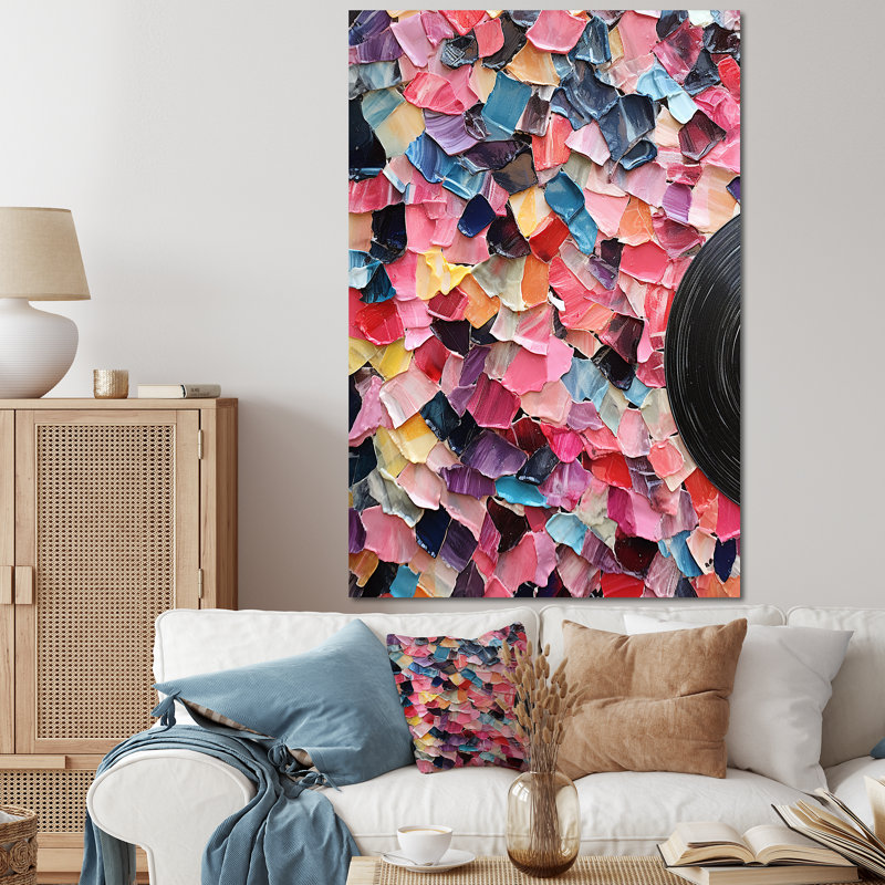 Rose numérique mélodique Fusion III - Collages abstraits, art mural, Toile tendue, 60" H x 40" W