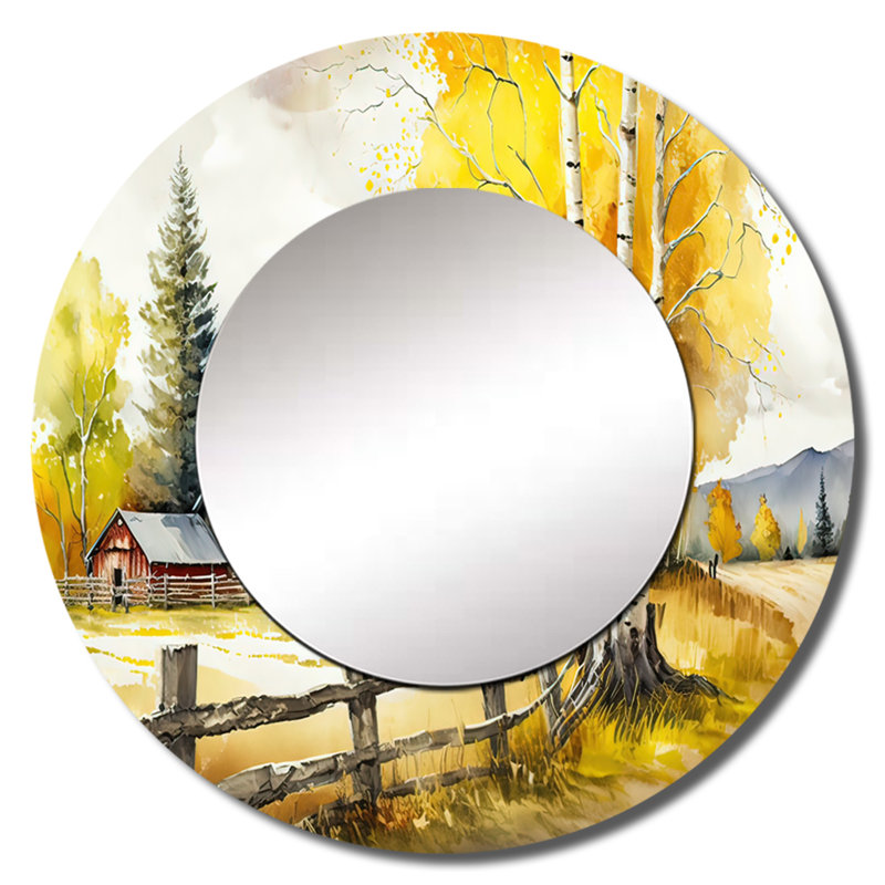 Oistin Curch On A Lake In Winter I - miroir décoratif de paysage, miroir mural rond bleu, impression d'art en métal