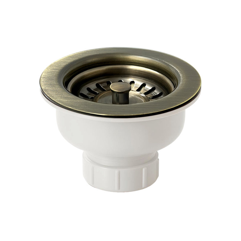 Whitehaus 3-1/2" Basket strainer for Standard and Deep Fireclay Sinks, Antique Brass