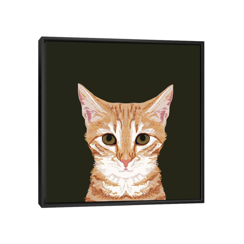 Orange tabby allongé, impression sur toile tendue, H 18 po x l 18 po x P 1,5 po, Toile avec cadre noir, Pas de tapis