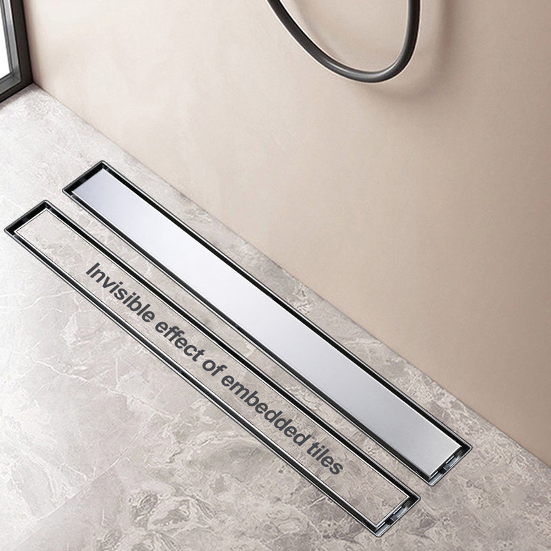 Stainless Steel  Linear Tile-In Shower Drain With Hair Strainer, Removable Cover And Lifting Hook, Brushed Nickel