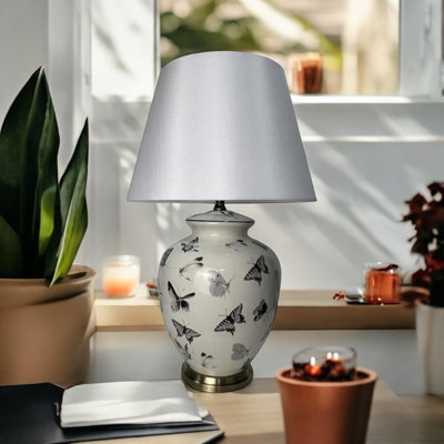 Genna 62cm Modern Ceramic Table Lamp | Textured Base with Cotton Shade Warm Ambient Lighting for Bedroom or Living Room
