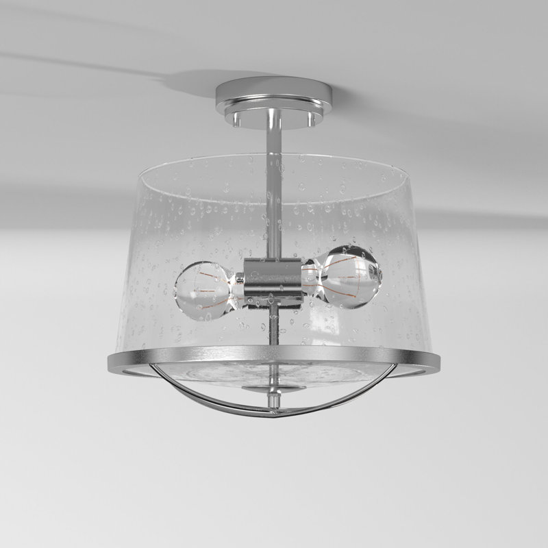 Palacios Glass Semi Flush Mount, Satin Platinum