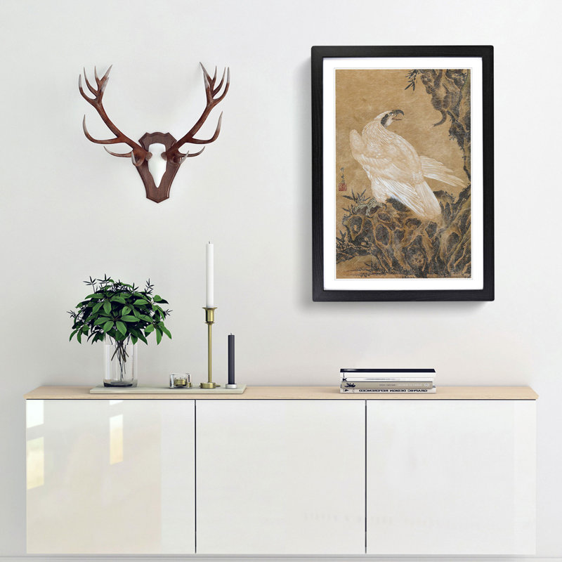 White Eagle Hunting by Kawanabe Kyosai - Picture Frame Art Prints, 36cm H x 27cm W x 2cm D, Black Framed