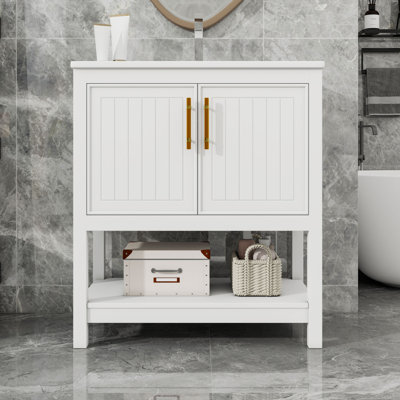 Meuble-lavabo de salle de bain avec lavabo en céramique, tablette Botom et armoire de rangement