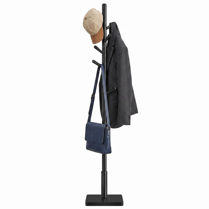 Trikomou Solid Wood 8-Hook Freestanding Coat Rack, Black