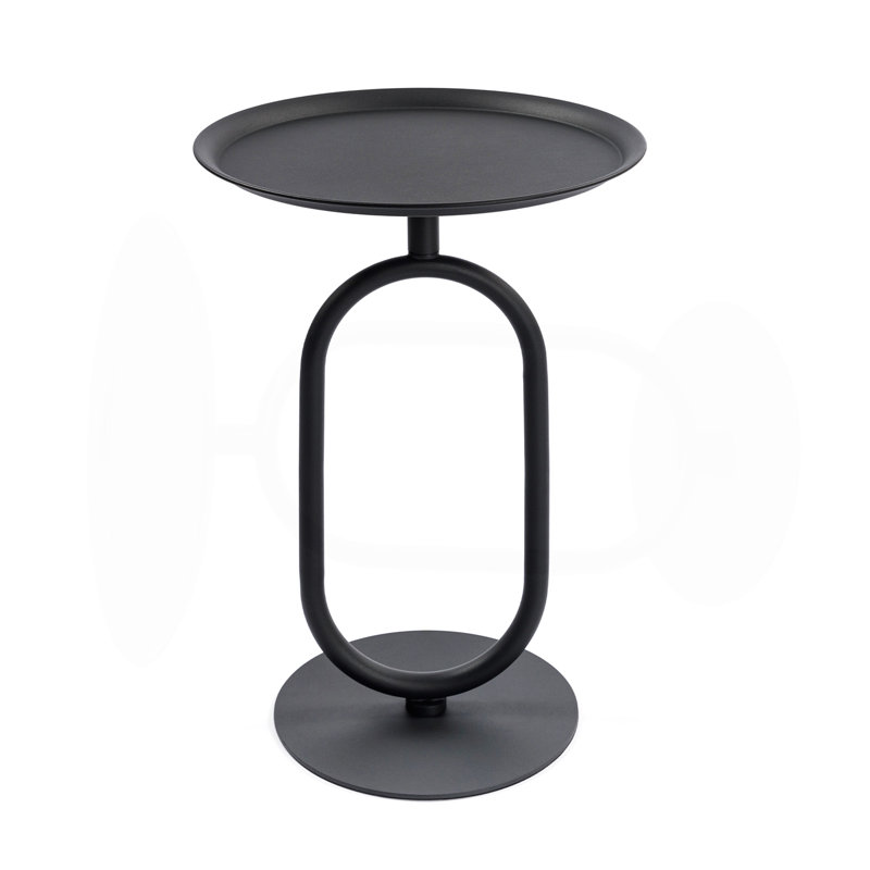 Lantern-Shaped Metal End Table, 24" H x 17.7" L x 17.7" W, Black