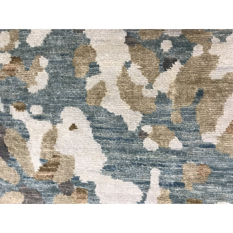 Tapis bleu et gris noué à la main de haute qualité