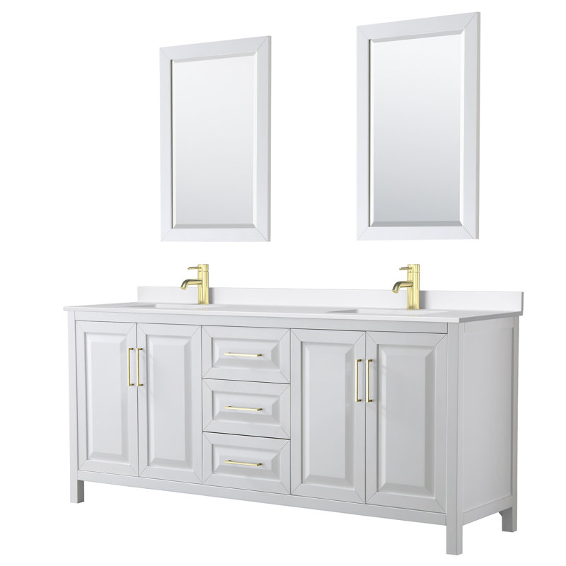 Daria 80'' W Vanity, White, Brushed Gold, White Quartz