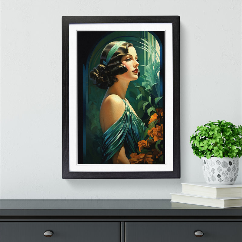 Art Deco Woman Classicism - Single Picture Frame Print on Wood, 64cm H x 46cm W x 2cm D, Black Framed