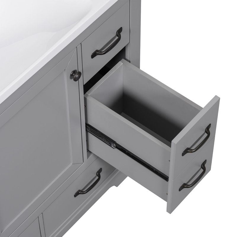 Meuble-lavabo 36 po sans lavabo, base d'armoire seulement, six tiroirs, diviseur de tiroir multifonctionnel, tablette réglable, gris