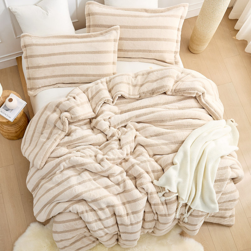 Cozzzzzzzzzzzzzzzzy - Coma Inducer Oversized Comforter Set, King Comforter + 2 King Pillow Shams, Beige Striped