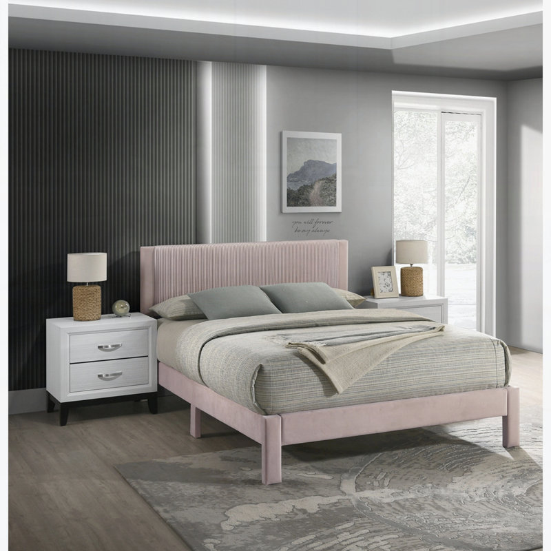 Mobilier de chambre à coucher avec lit plateforme moderne, Grand, Rose