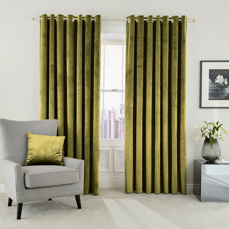 Escala Eyelet Room Darkening Curtains, Olive, Width 167 x Drop 183 cm