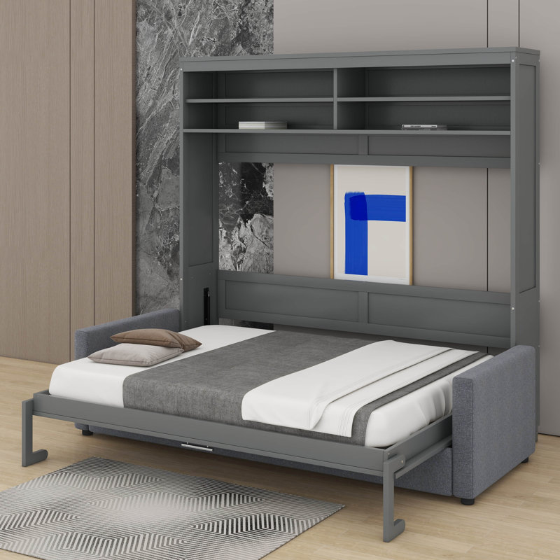 Grand lit escamotable avec canapé, gris