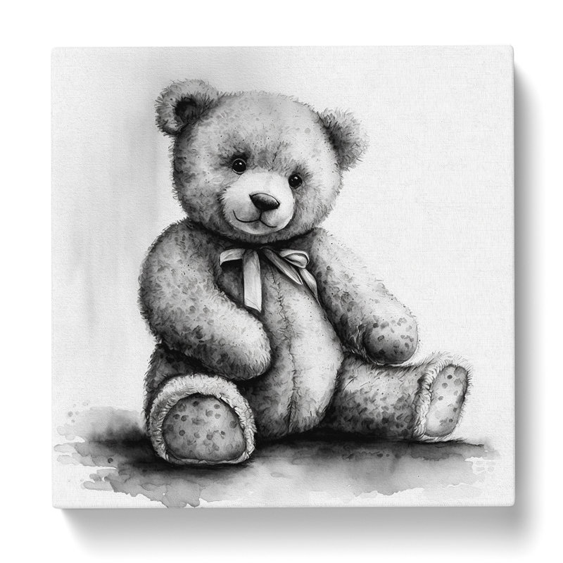 Teddy Bear Ink Wash - Wrapped Canvas - Framed Print, 50cmH x 50cmW