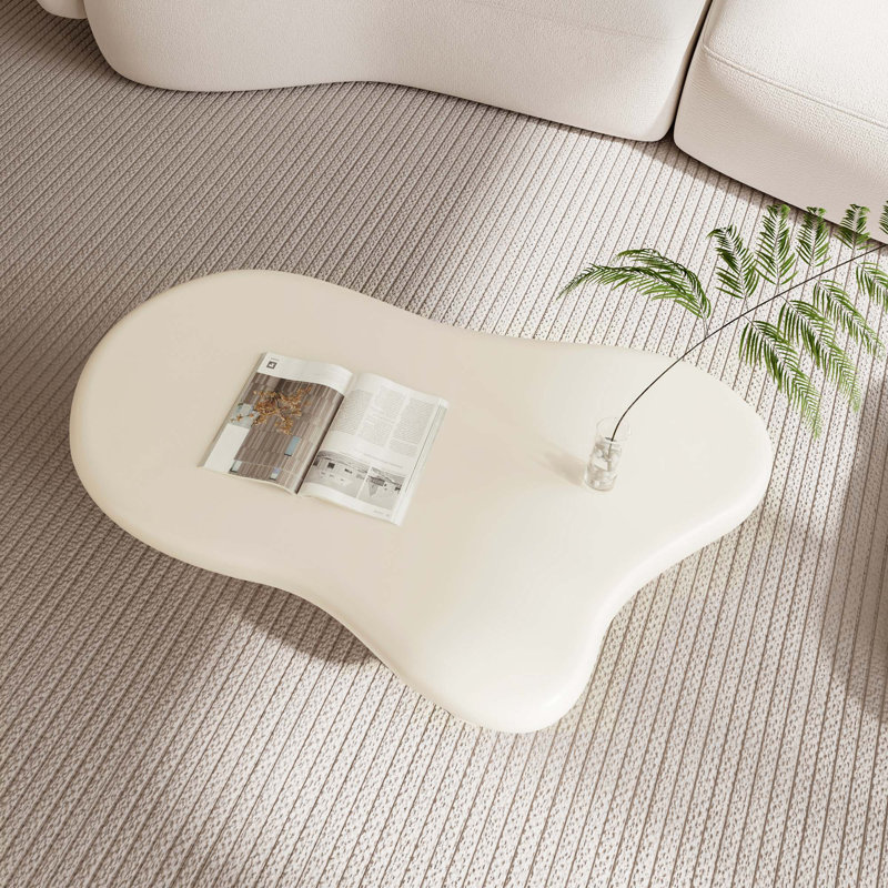 Table basse en bois en forme de nuage pour le salon, H 15,7 po x L 47,2 po x l 31,5 po, Duplicata blanc crème
