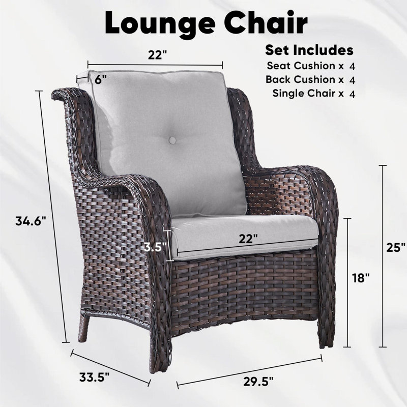 Chaises de patio en osier avec coussins Carolina, Beige, Brun