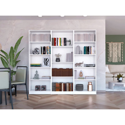 Ensemble de bibliothèque trois pièces, 74 po de large avec 14 tablettes, ensemble de salon