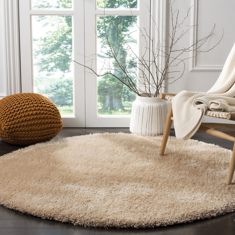 Winnett Shag Hand Tufted Performance Solid Color Rug, Round 5'