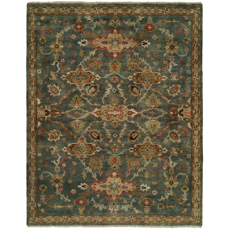 Edna Wool Oriental Area Rug in Blue, Rectangle 2' x 3'