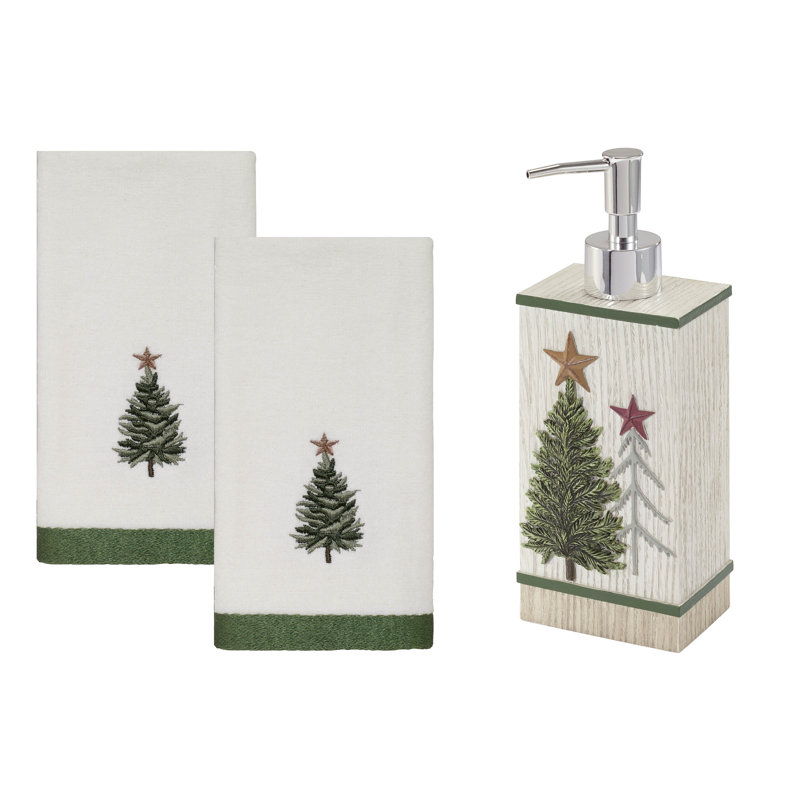 Avanti Linens Trees Lotion Dispenser & 2-Pack Fingertip Towel Set