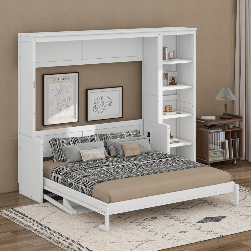 Lit escamotable avec bureau et bibliothèque Murphy, Blanc, Grand