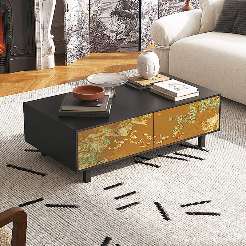 Table basse avec rangement peint français rétro, Noir