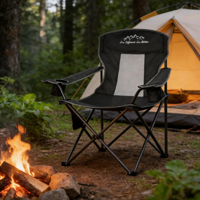 Folding Camping Chair Mesh Back Portable Breathable Outdoor Chairs With Carry Bag & Cup Holder For Camping, Beach, Fishing, Sports, Patio, Black