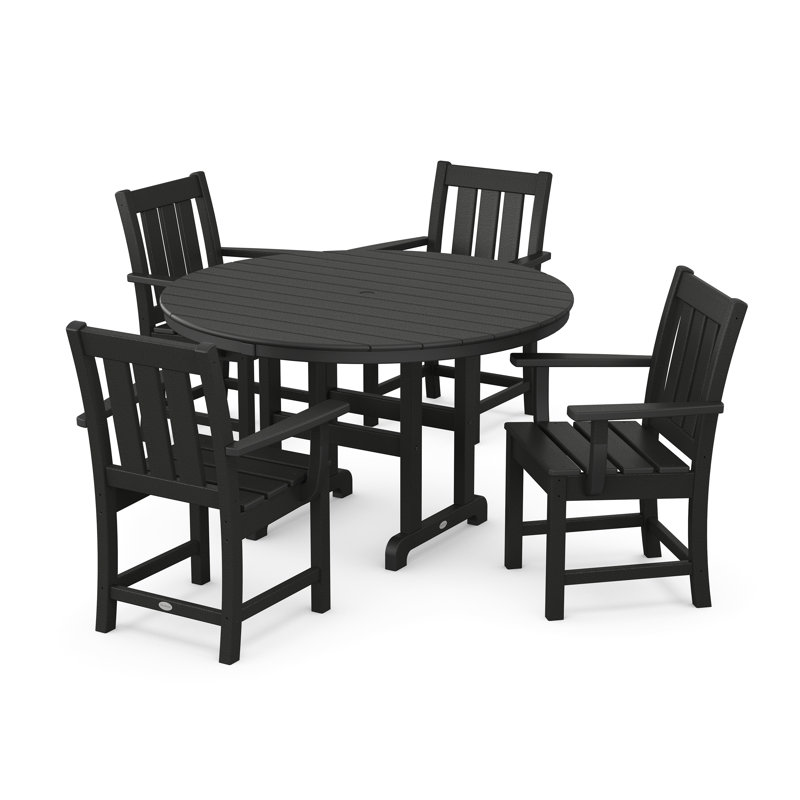 Oxford 5-Piece Round Farmhouse Dining Set, Black