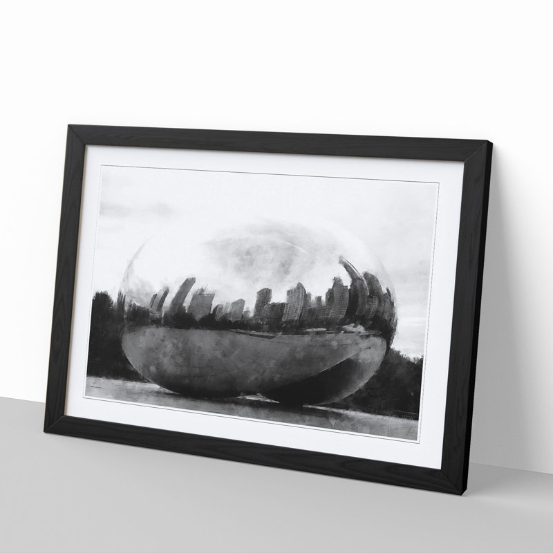 The Bean in Chicago - Picture Frame Painting, 36cm H x 48cm W x 2cm D, Black Framed