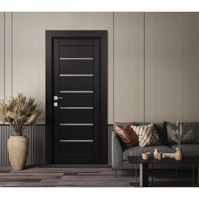 Porte intérieure pré-suspendue simple Alba, Oui, 23,875 po x 79,375 po, Noir mat