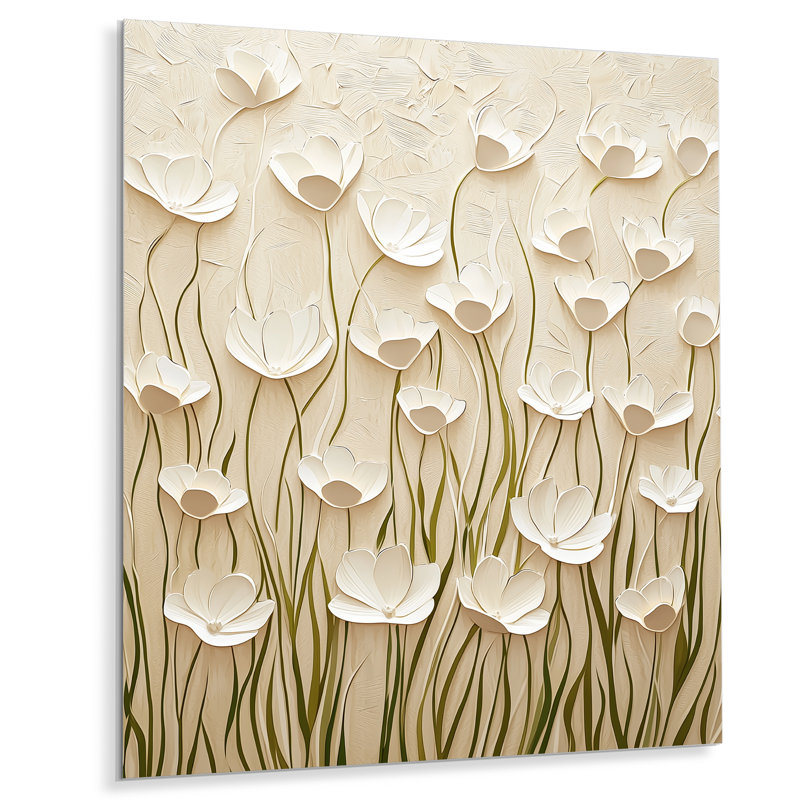 «Minimal Cream Buttercup Field I - Buttercups», impression murale sur métal, H 32 po x l 16 po x P 0,84 po