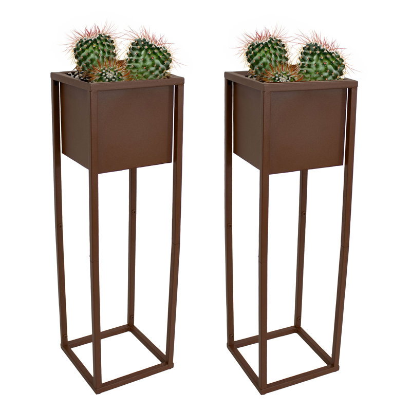 Ensemble de 2 boîtes à fleurs surélevées pour l'intérieur et l'extérieur en métal noir de l'Auberge - brun - 27 po, Brun