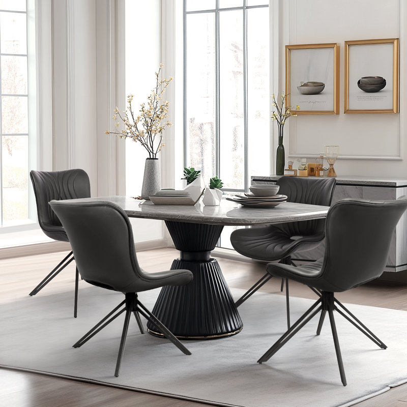 Upholstered Mid-century Modern Swivel Dining Chairs Set of 4, Black
