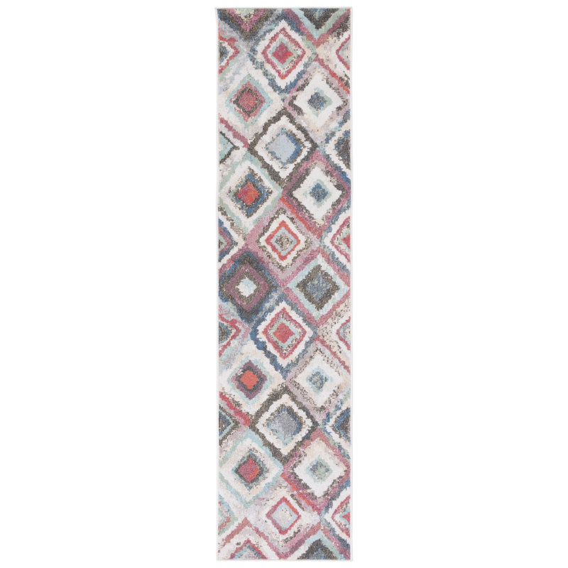 Tapis bleu / rouge Edon, Tapis de couloir 2 pi 2 po x 9 pi