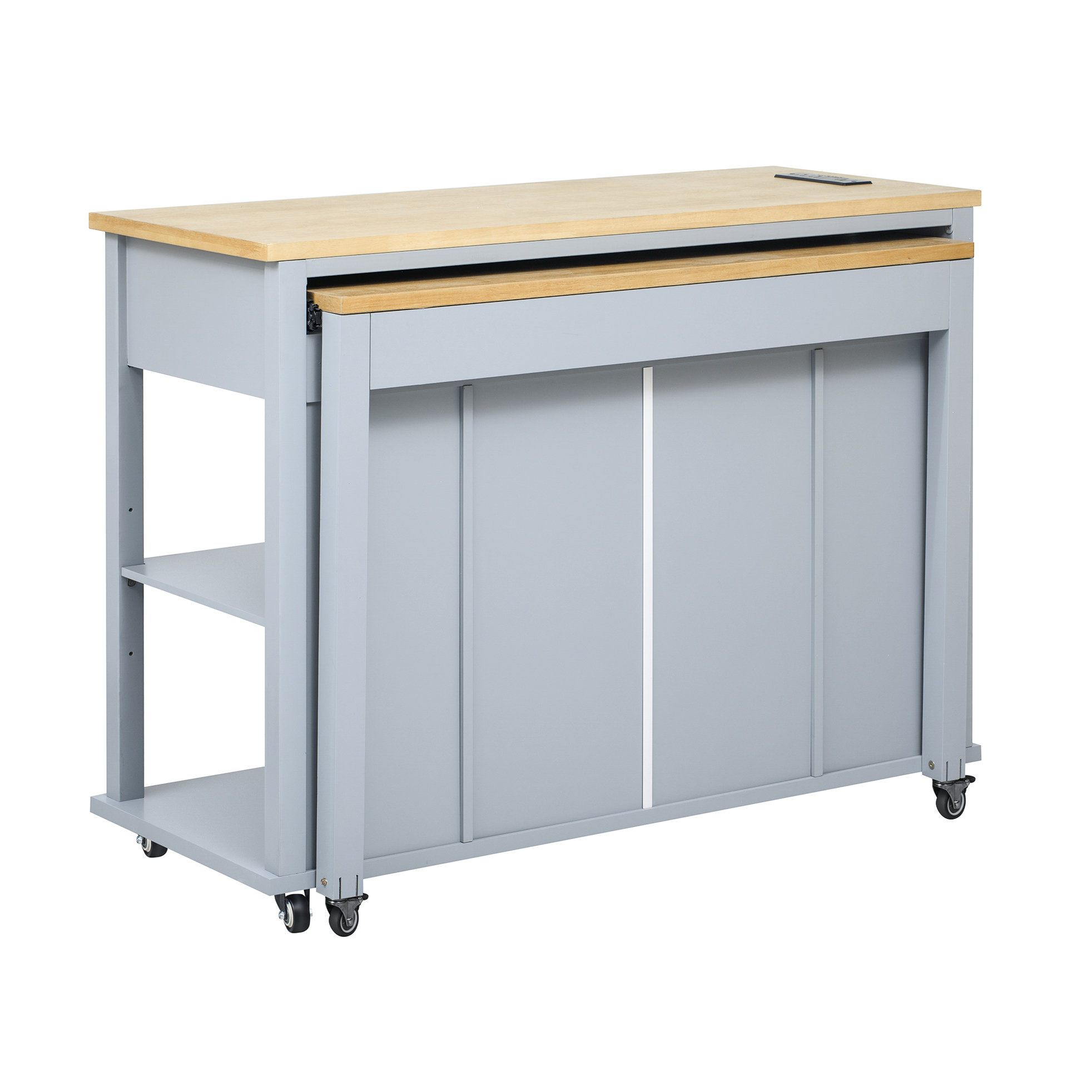 Latitude Run® Kitchen Island With Rubber Wood Veneer, Extendable Table ...