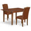 L'ensemble de salle à manger 3 pièces comprend une table de salle à manger rectangulaire avec des feuilles papillon et 2 chaises rembourrées en similicuir brun, acajou-106903765-122935573