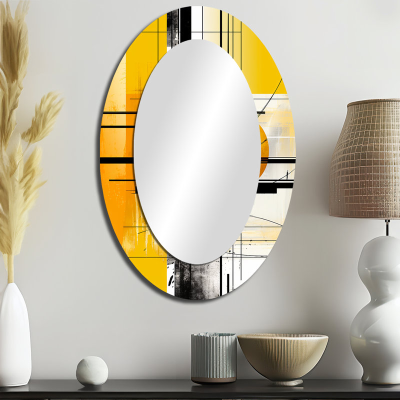 Miroir mural ovale jaune II, H 36 po x l 24 po