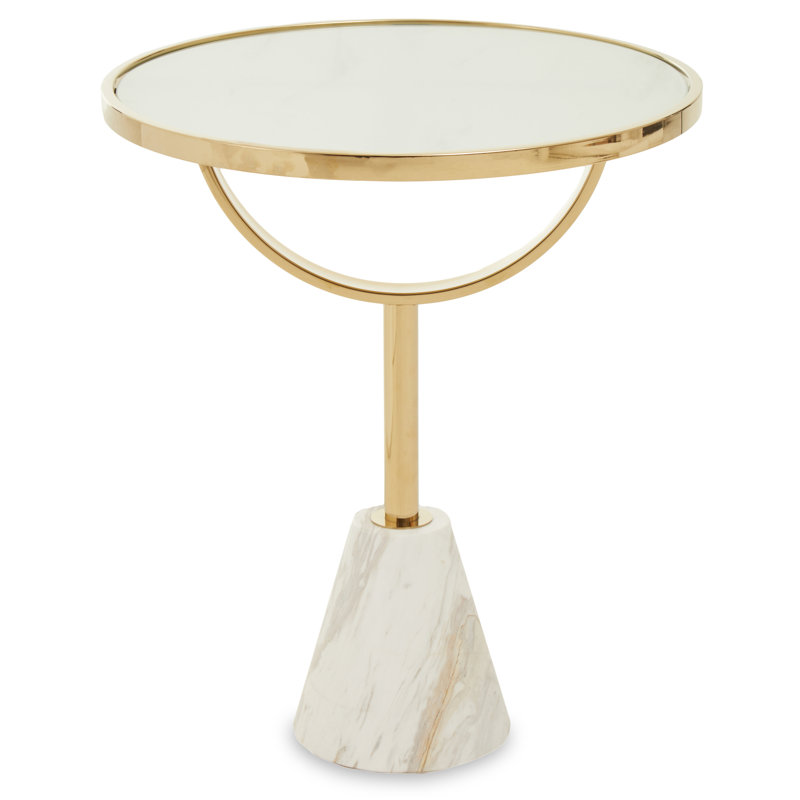 Bhodi Glass Top End Table, White, White/Gold